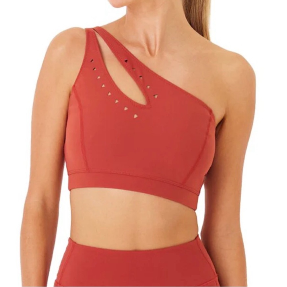 NWT GIGI C JACQUI SPORTS BRA TERRACOTTA ONE SHOULDER athletic gym yoga lifting S